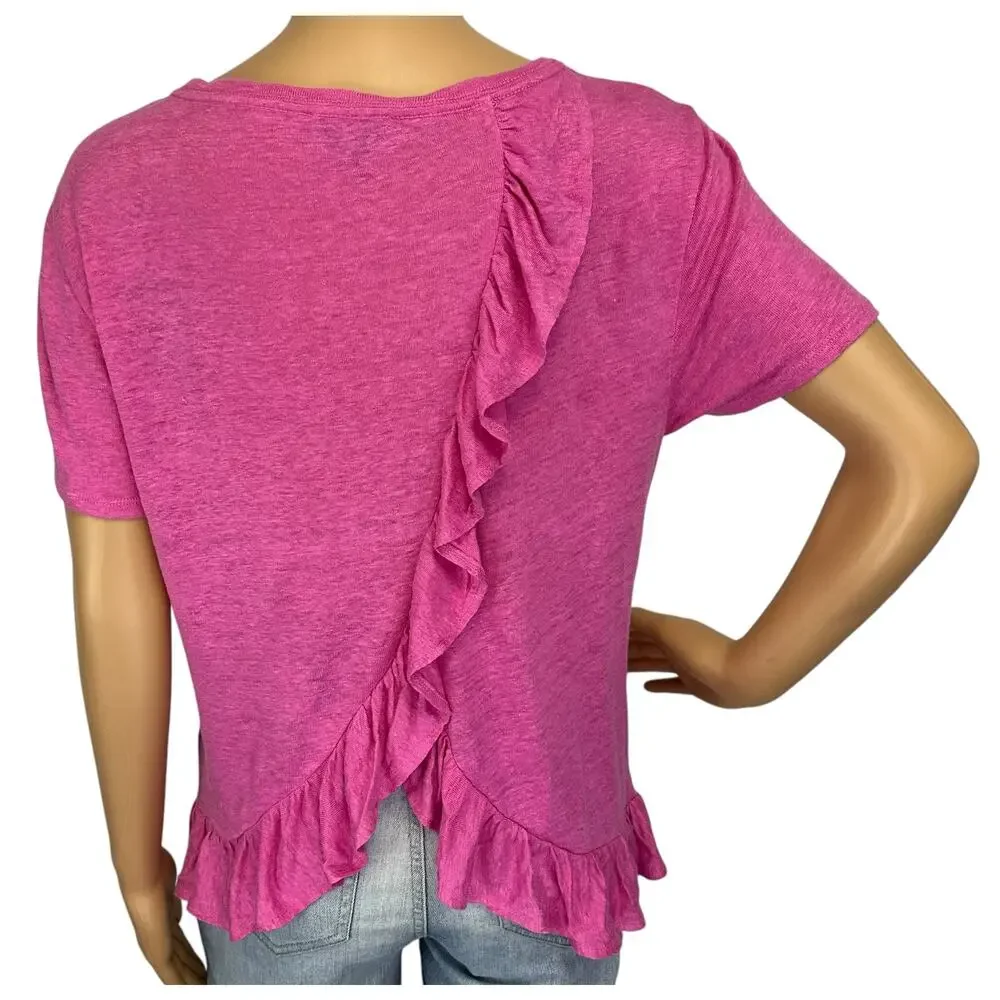 J. Crew Pure Linen Ruffle Top Pink L4597 Size M